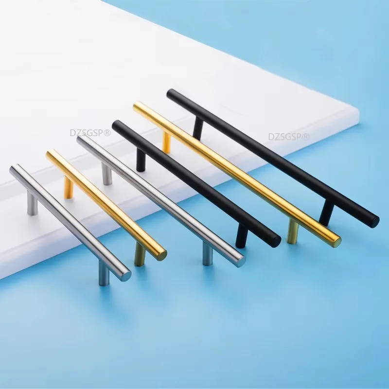 Metal Golden Cabinet Door Handles T Bar Drawer Pull Handles Black Kitchen Cabinet Handles Stainless Steel Handles for Furniture
