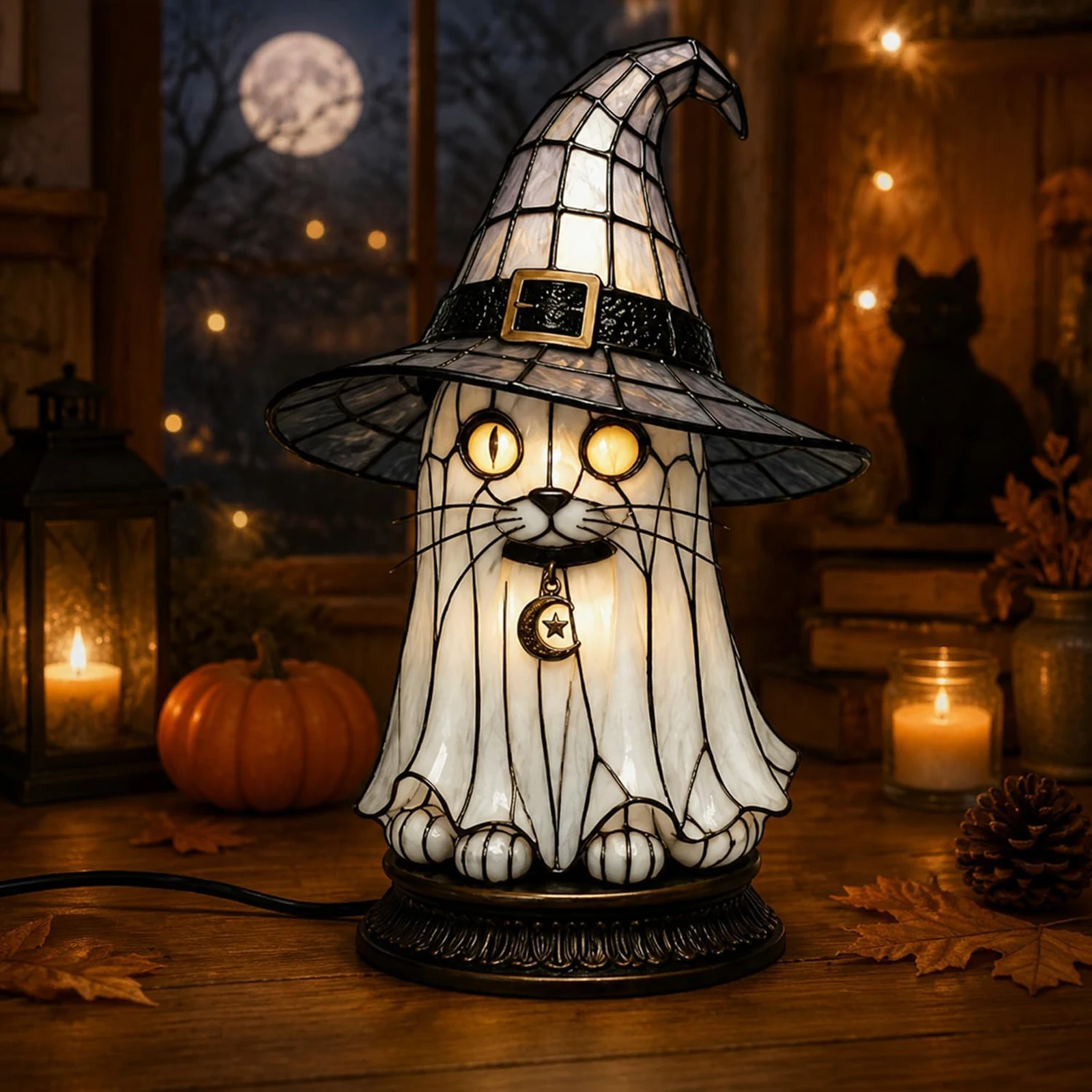 Handcrafted Retro Resin Witches Lamp Halloween Decorations for Colorful Wizard Hat Lamp Gifts for Mysterious Bedroom Atmosphere