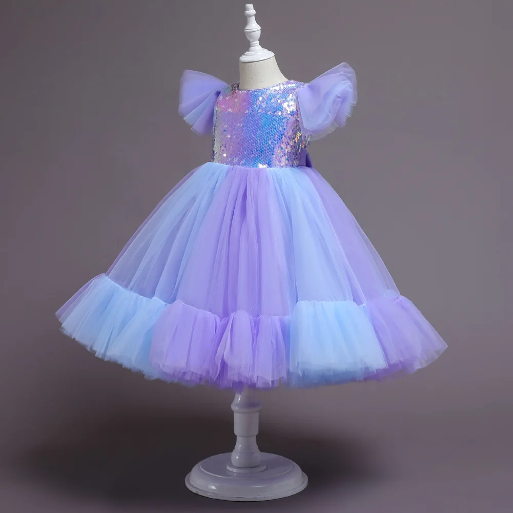 

3 4 5 6 7 8 9 10yrs Shiny Christmas Girl Kids Party Dress Purple Gown For Girls Elegant Children Bridesmaid Host Party Dresses