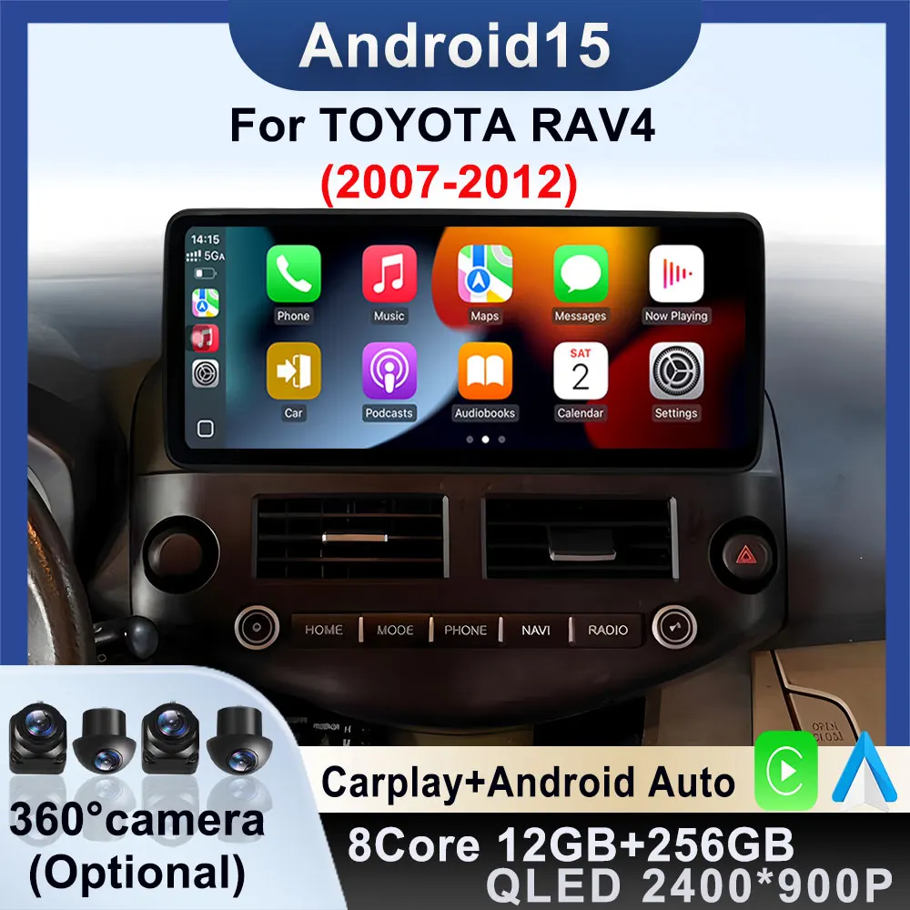 Автомобильное навигационное радио Android 15, для Toyota RAV4 2007-2012, мультимедийный плеер Carplay, BT, беспроводная стереосистема, GPS, аудио, Bluetooth