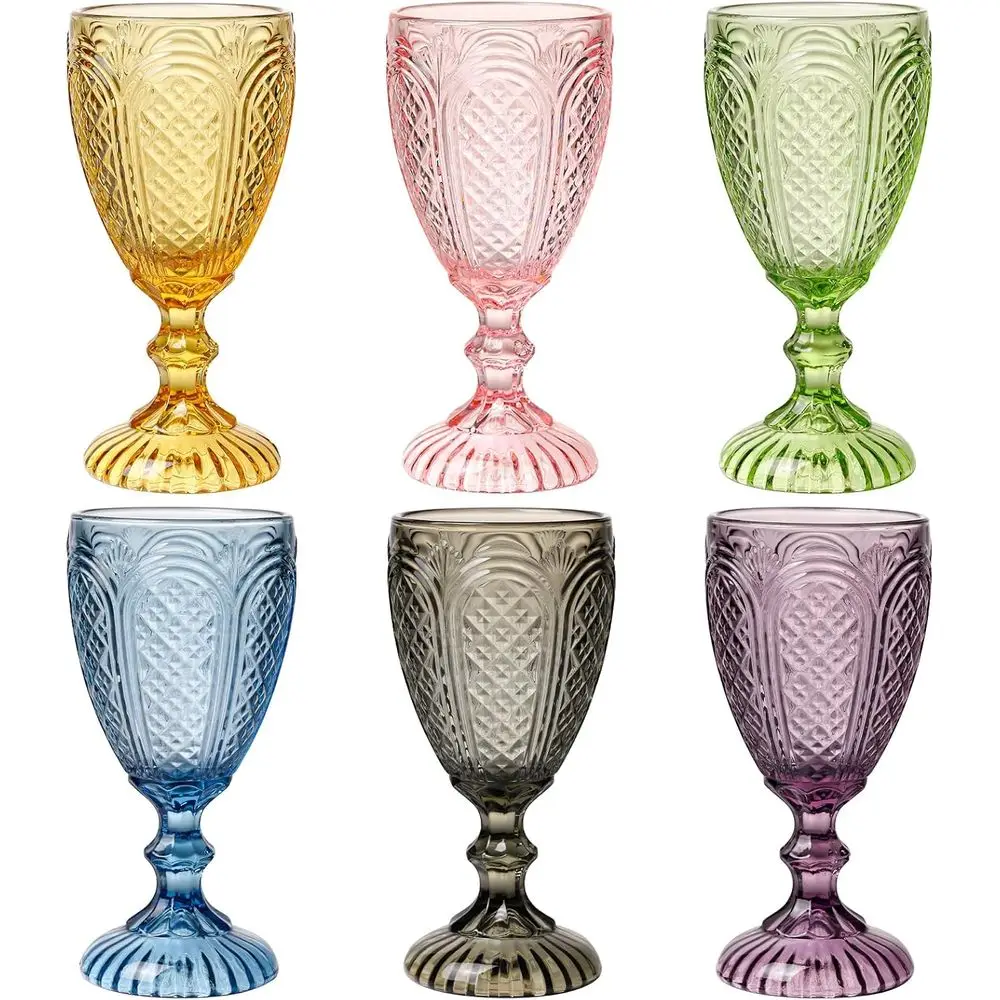 

Colored Wine Glasses Set of 6, Vintage Water Goblets, Drinking Stemware Cups for Party, Bar, Champagne, Juice, Cocktail