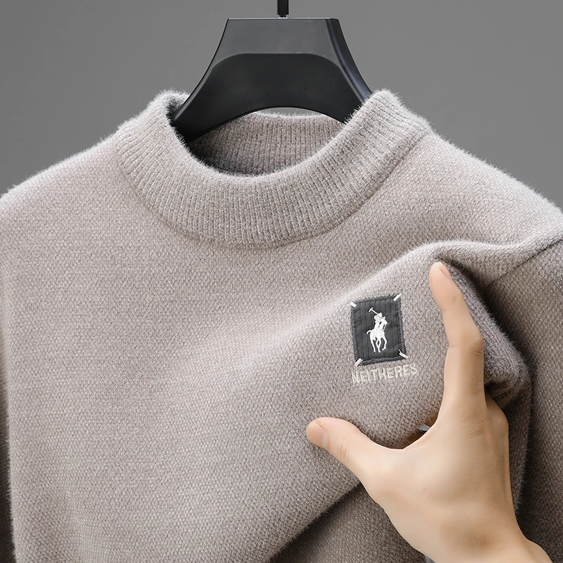 

Мягкий осенне-зимний роскошный мужской пуловер с вышивкой, свитер с круглым вырезом, высококачественный брендовый утолщенный норковый мех, удобный трикотаж