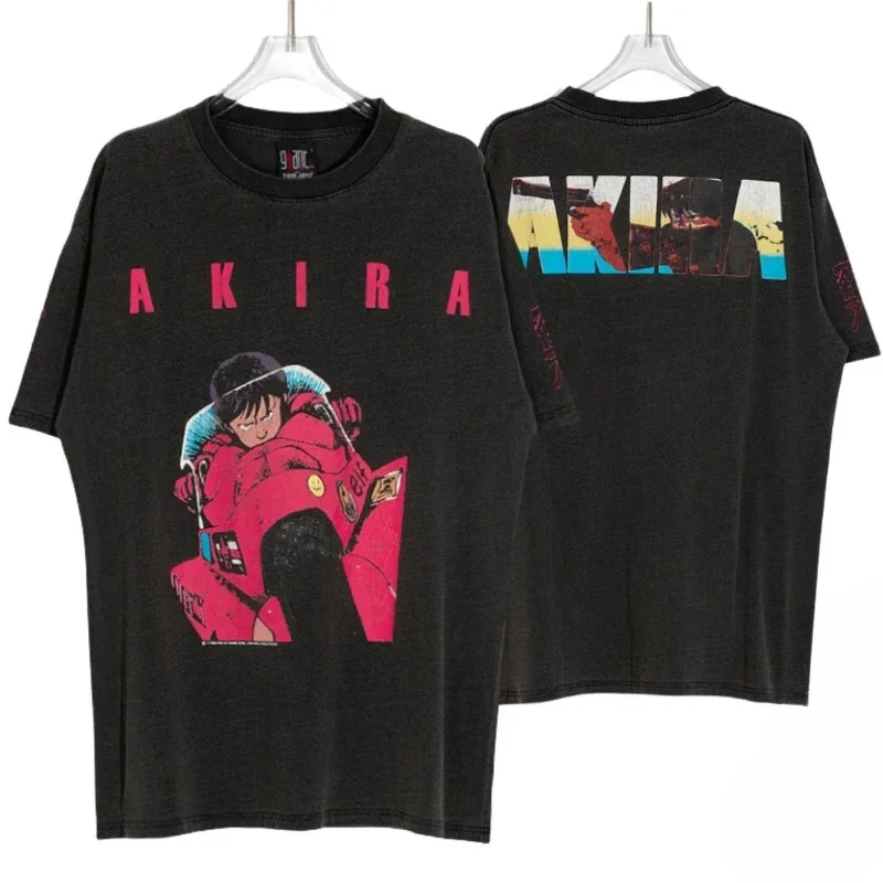 Akira Japanese Anime Cartoon Retro Wash Top Short Sleeve High Street Loose Men Women Casual Informal manga Sweatshirt vintage