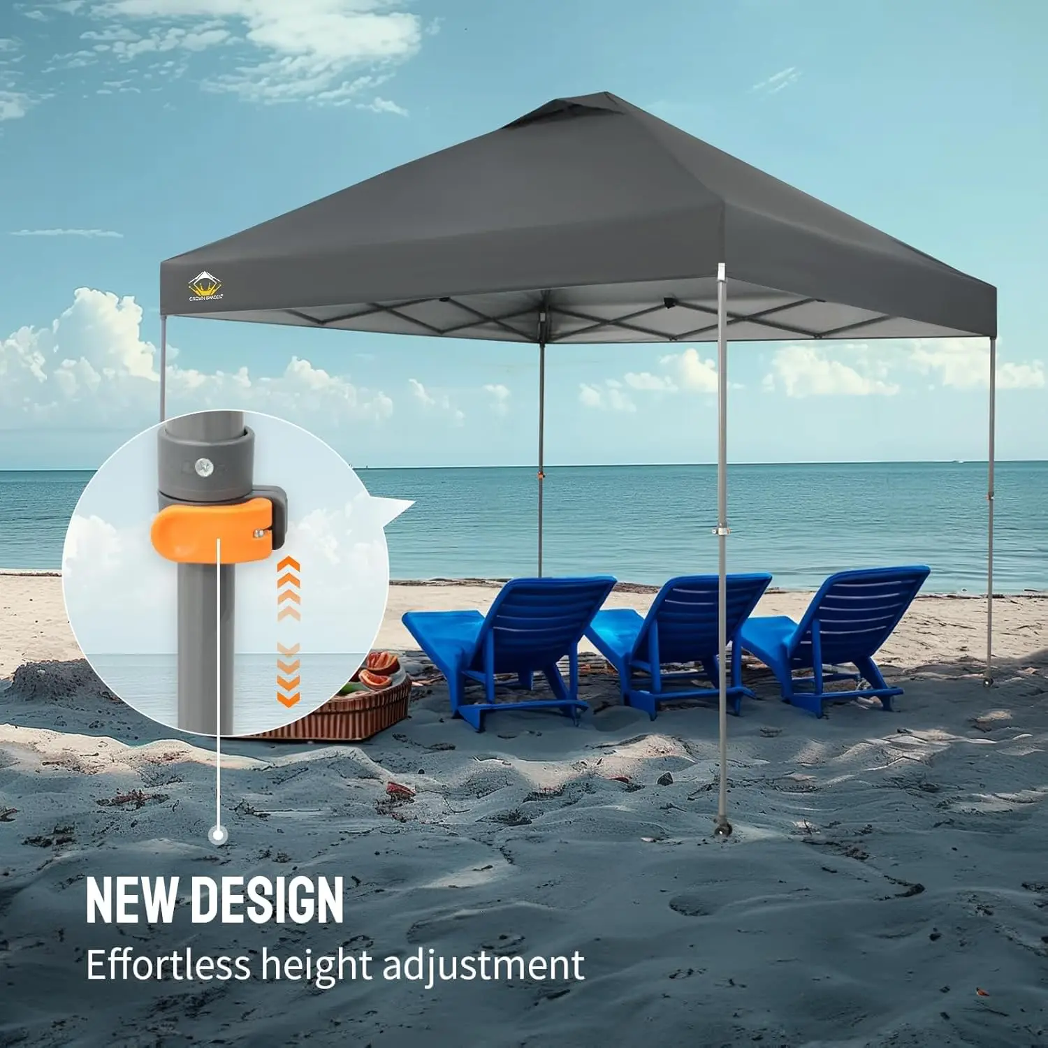 SHADES Adjustable Height on The Fly, 10x10 Pop Up Canopy - Beach Tent with One Push Setup - Easy Outdoor Sun Shade for Events, P