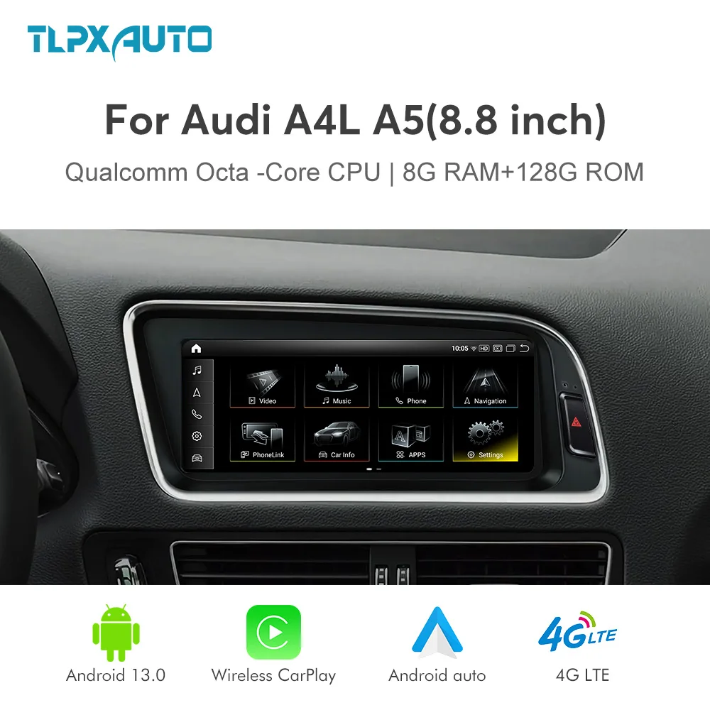 

8.8" Android 13 8G+128G Qualcomm Octa-Core For Audi A4 A5 S4 S5 RS4 RS5 Q5 2009-2018 Upgrade Car Radio Built in Carplay