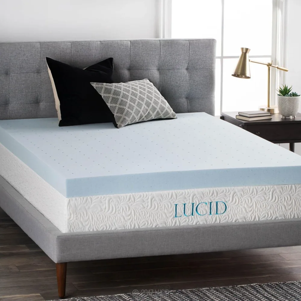 

4 Inch Gel Memory Foam Mattress Topper, Ventilated Design, Ultra Plush, CertiPUR-US Certified, Queen, Blue, free shipping