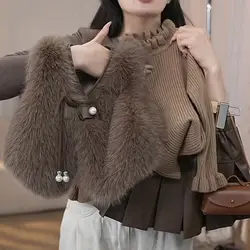 Elegance Winter Childent Warm Girls Artificial fur Thick Vest Waistcoat+Sweater +Pleated Skirt 3Pcs Cotton Suits Party Clothes