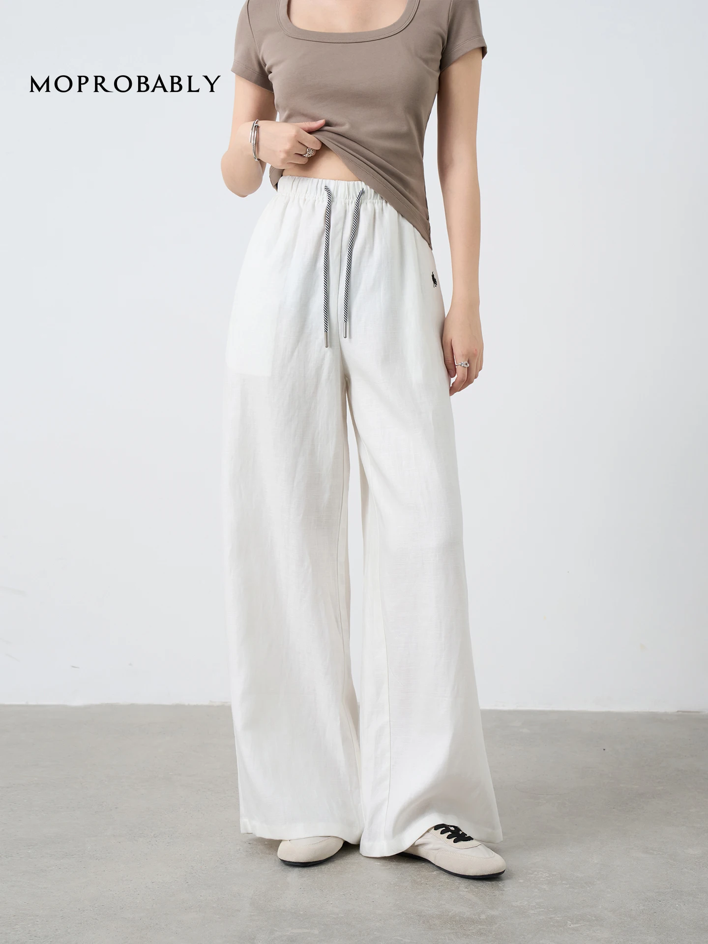 

LinyuノMPBY Tone Linen Pants Casual Straight Leg Loose Lazy Sle Long Trousers Women's Commute Sle Simple ket Detail