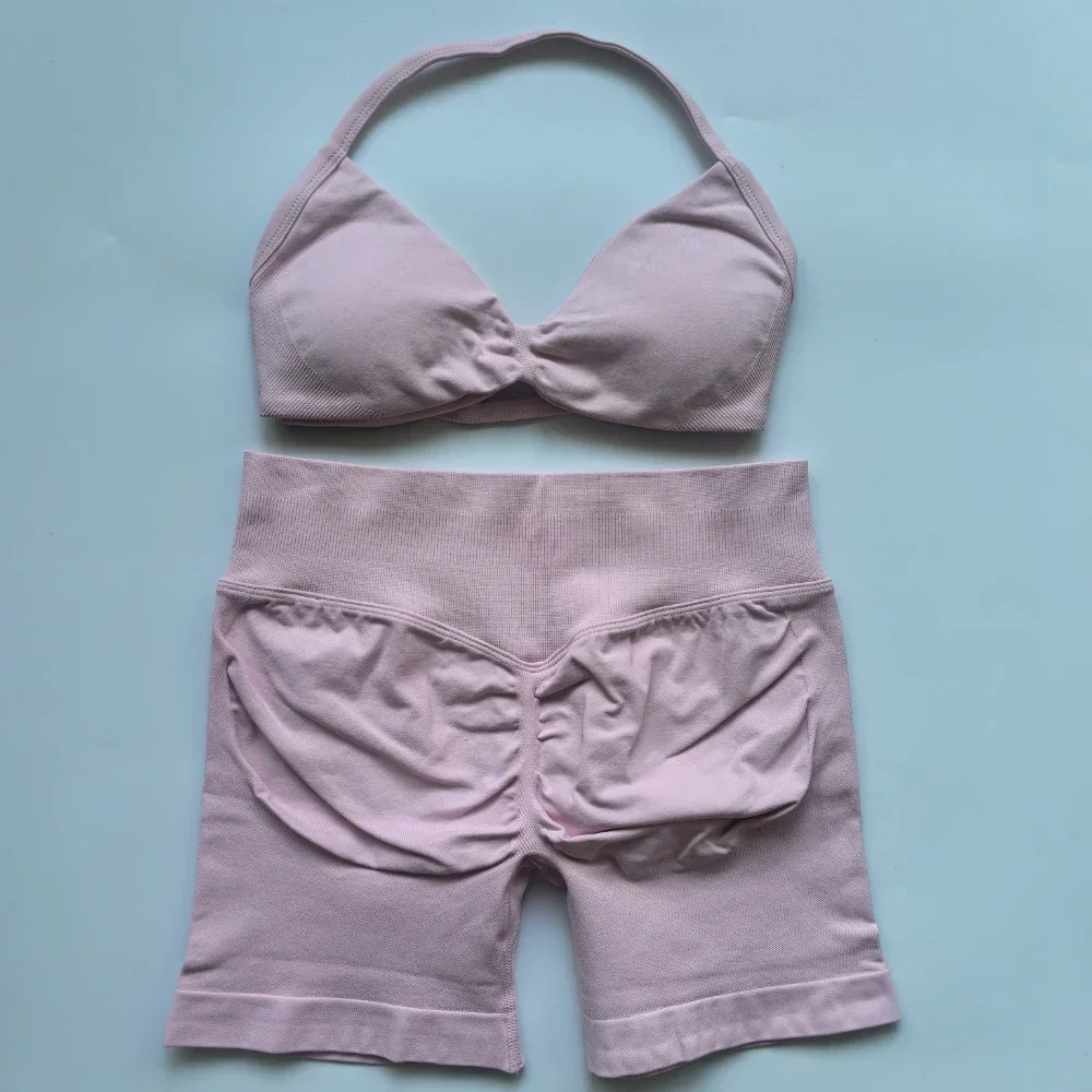 2-teiliges Gym-Set für Damen: Trägerloses Yoga-Bra-Top, High-Waist-Workout-Shorts, Sportanzug, nahtloses Yoga-Set, Fitnesskleidung – Detail 27