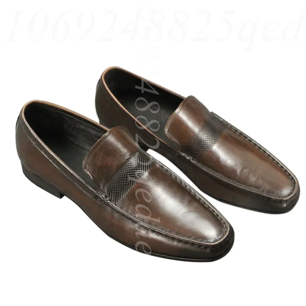 Cowhide Leather Slip-On Loafers Retro Black Coffee Casual Dress Shoes with EVA Soft Bottom for Comfort Walking & Daily Wear