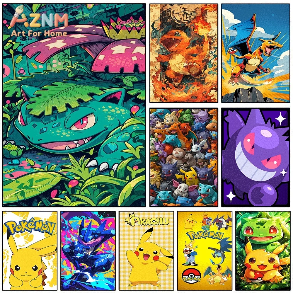 Anime Pokemon Venusaur Lush Jungle Style Canvas Wall Art, Popular Cartoon Monster Frameless Canvas Painting for Kids Bedroom L