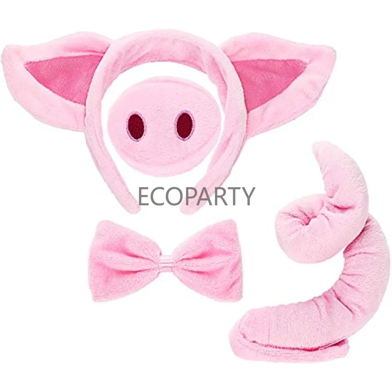 Pig Costume Set Orelhas de Porco Nariz Cauda e Bow Tie Pink Pig Fancy Dress Costume Kit Acessórios para Crianças Halloween Dress-up Play