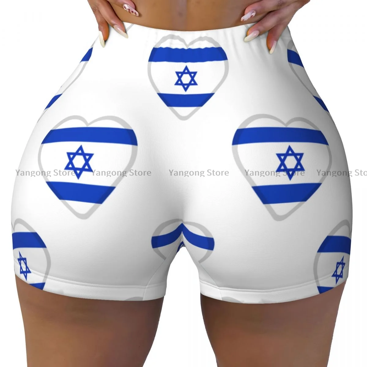 

Women Yoga Shorts Hearts With Israel Flag Workout Shorts Fitness quick-dry Ladies Yoga Gym Running Short Pants Sportswear