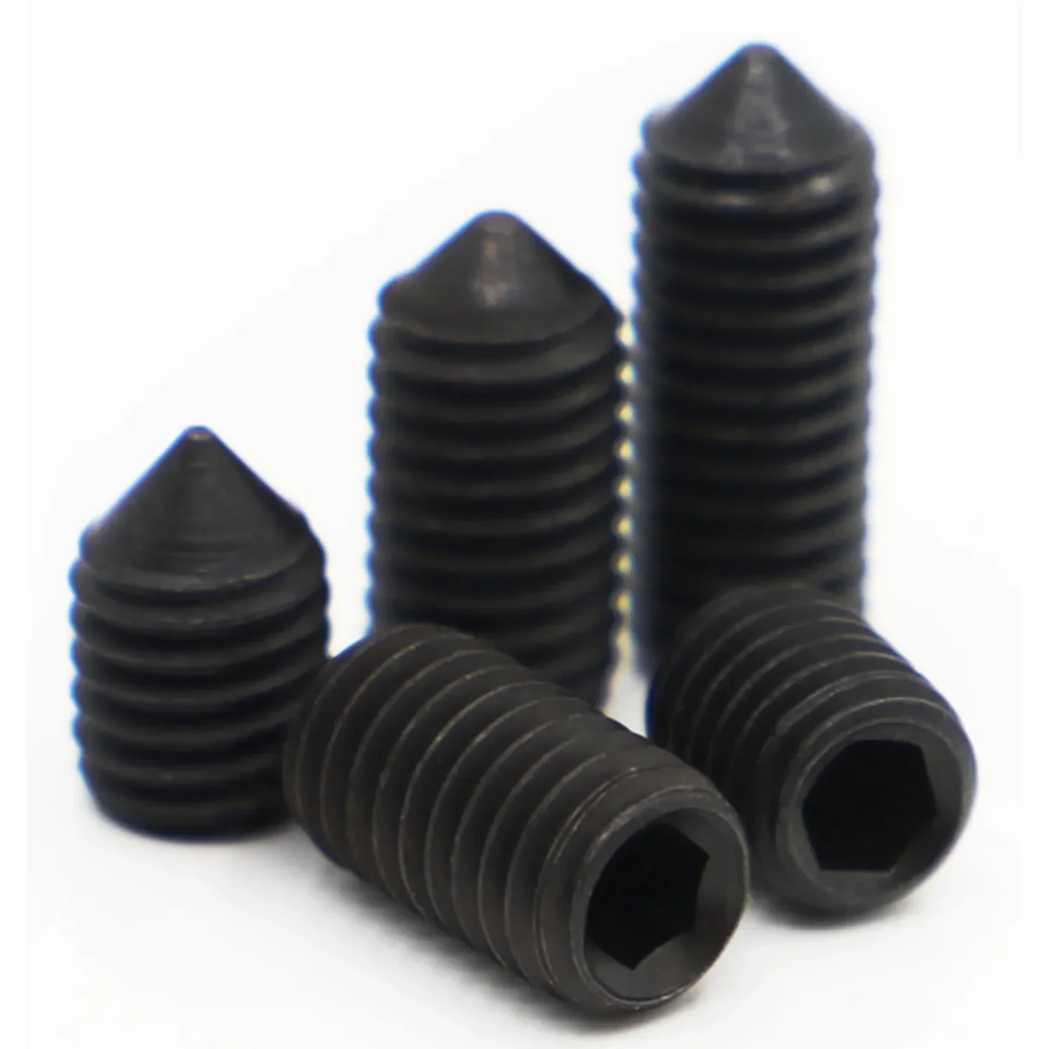 DIN914 Black Grade 12.9 Steel Hex Hexagon Socket Cone Point Grub Set Screw Tapered End Bolt M2.5 M3 M4 M5 M6 M8 M10