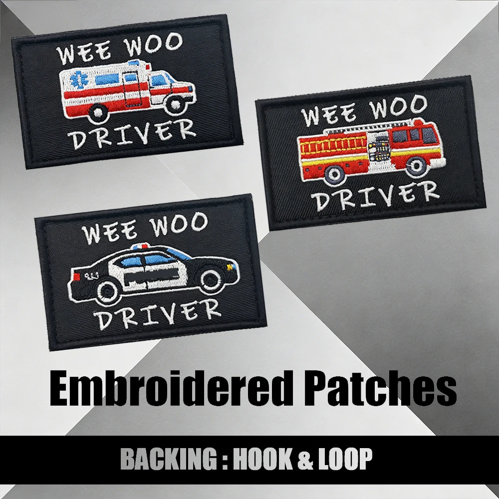 Fun Emergency &  Fire themed Embroidered Patches - WEE WOO Slogan Outdoor Tactical Professional Culture DIY Decor