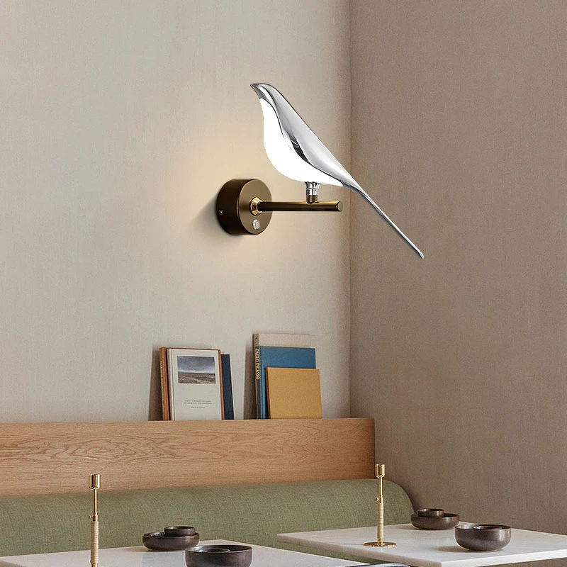 Magpie Bird LED Wall Lights for Bedside Bedroom Gold Silver Indoor LED Wall Lamps Wall Sconce for Sofa Background Interior Light