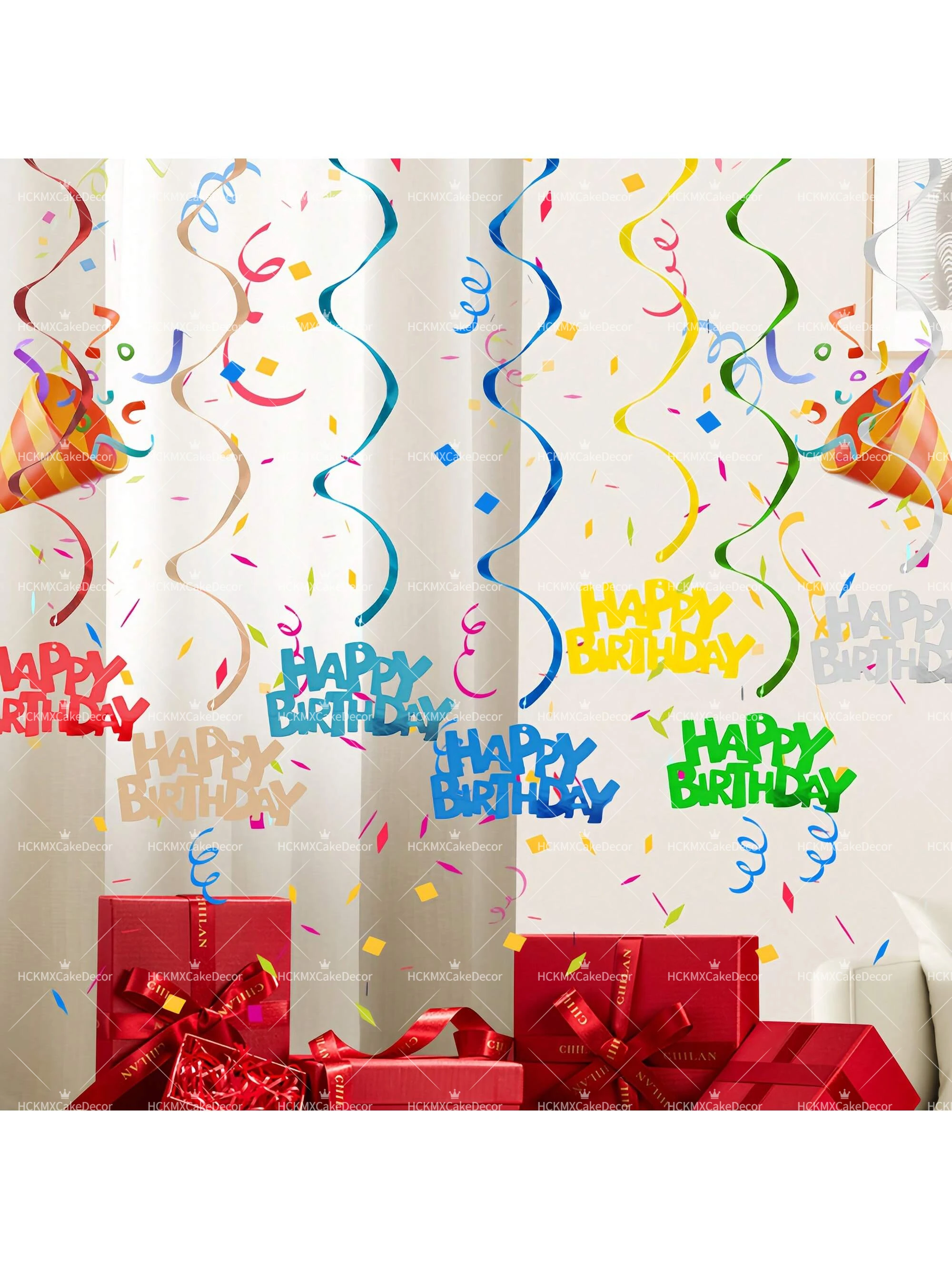 1 Set Happy Birthday Wirbel-Dekorationen Bunte Hängewirbel mit Geburtstagsschildern für Geburtstagsfeiern Girlanden für Erwachsene – Detail 2