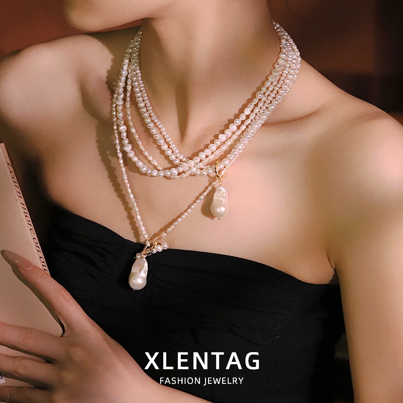 Multi-layer Baroque Natural Freshwater Pearl Necklace Luxurious Design Adjustable Necklace Gift for Wife Women Jewelry GN0839