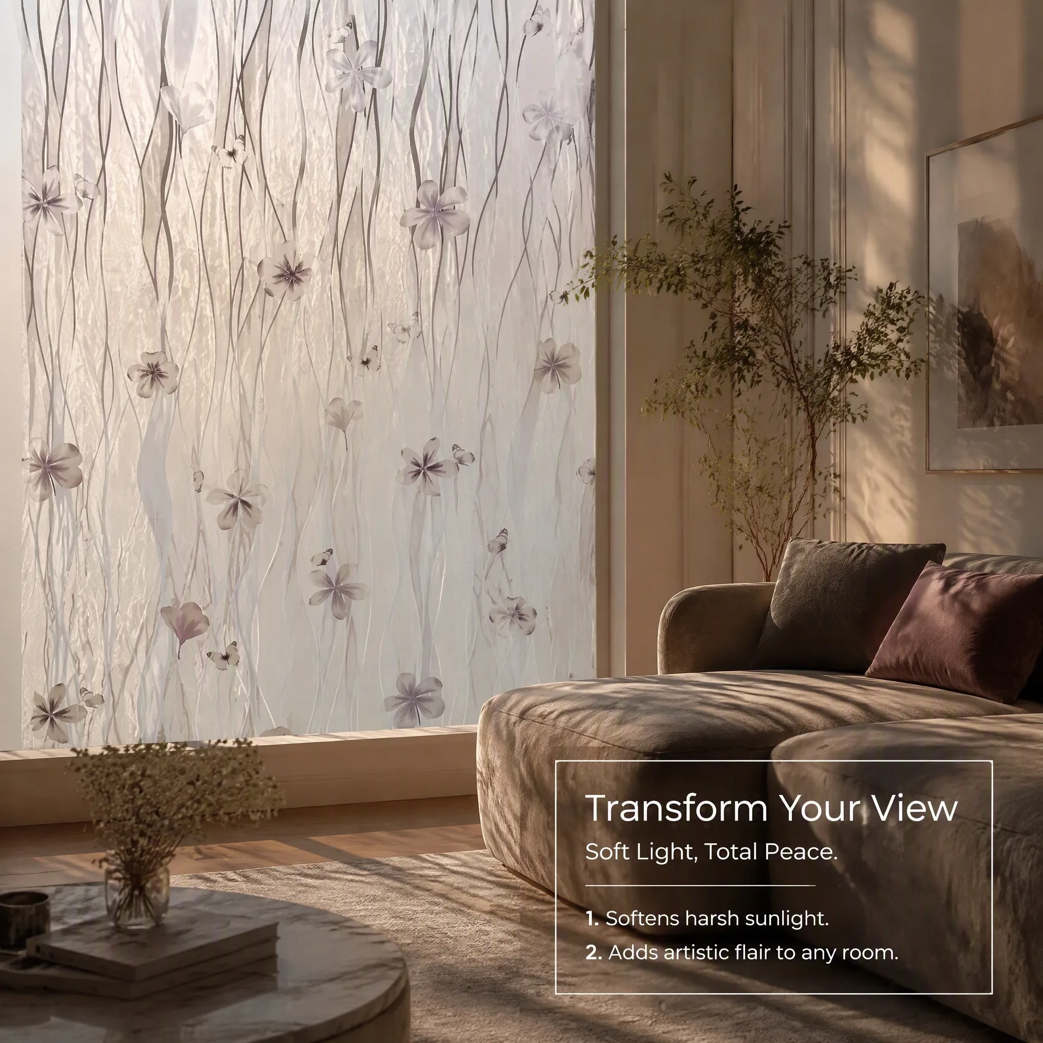 Floral Butterfly Self‑Stick Window Privacy Film Frosted Glass Decal Waterproof Anti‑UV Self‑Adhesive Window Cover for Home