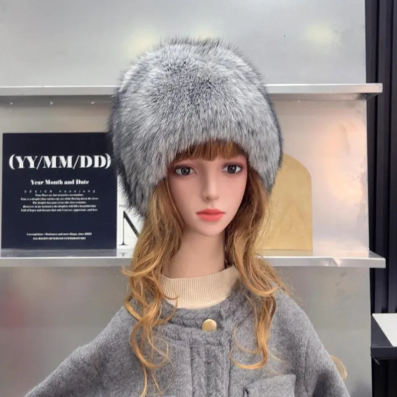

Winter Raccoon Fur Hat For Women Thick Faux Fox Fur Hat With Ear Protection Female Faux Fur Bomber Hat Windproof Russians Hat