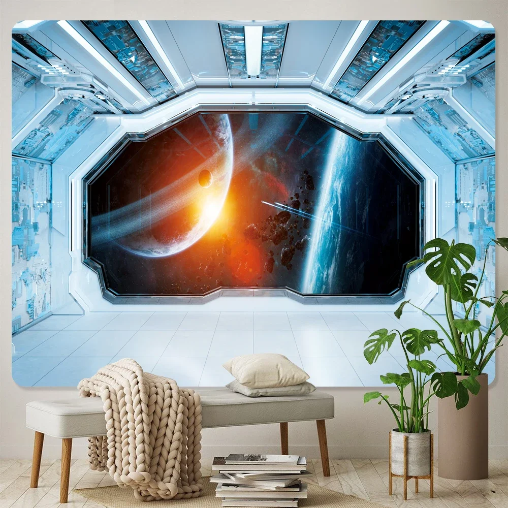 Space capsule psychedelic scene home decoration art print tapestry hippie bohemian decoration yoga mat sofa blanket sheet