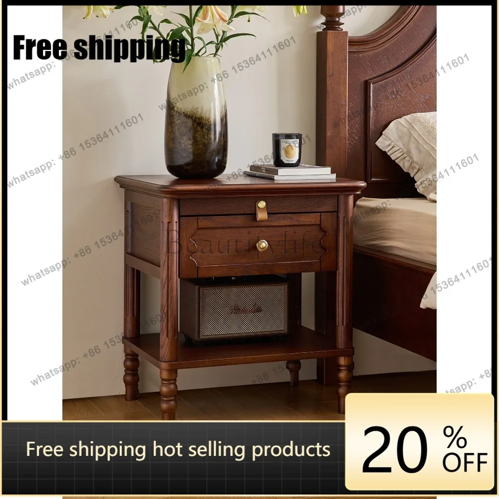 LD French medieval solid wood bedside table retro bedroom bedside small cabinet