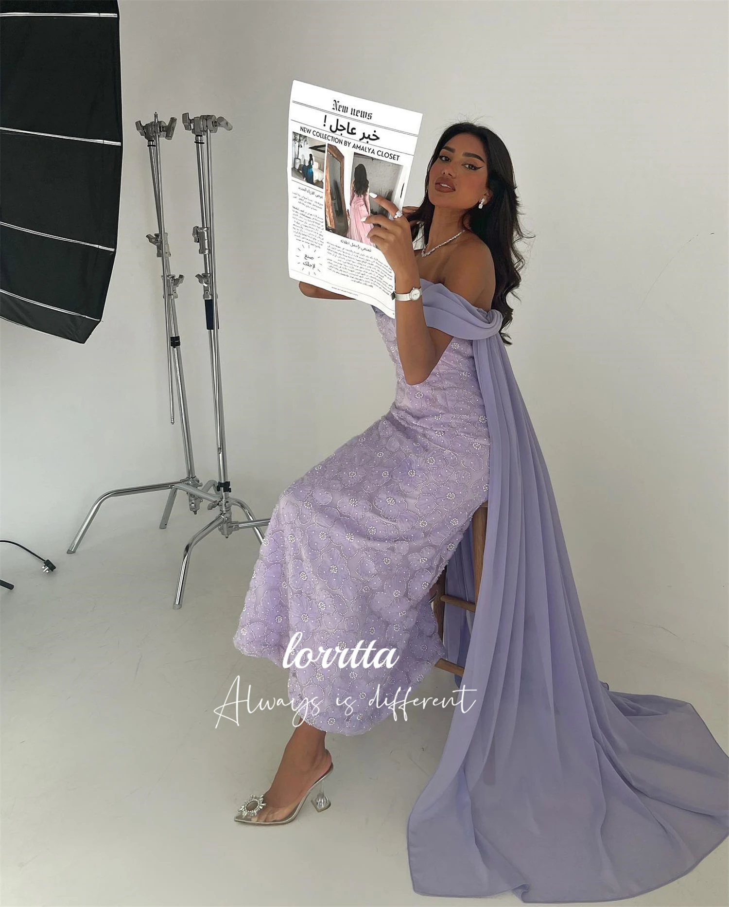 Lorrtta Fishtail Customized Grace Evening Dress Floral Fabric Purple Formal Occasion Dresses for Special Occasions فساتين سهرة