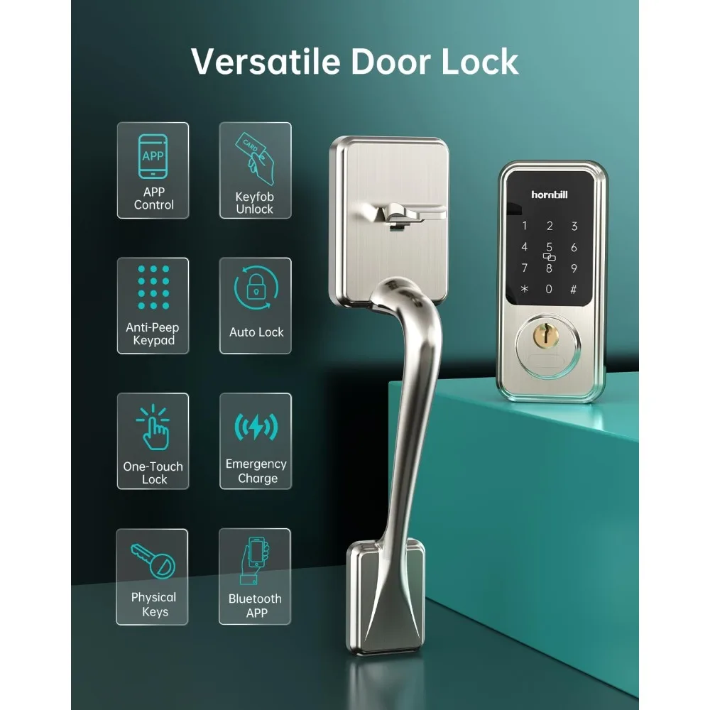 Hornbill Smart Front Door Lock Set, Keyless Entry Türschloss mit Griff, Smart Deadbolt Keypad Lock, Alexa Front Door Handle Set