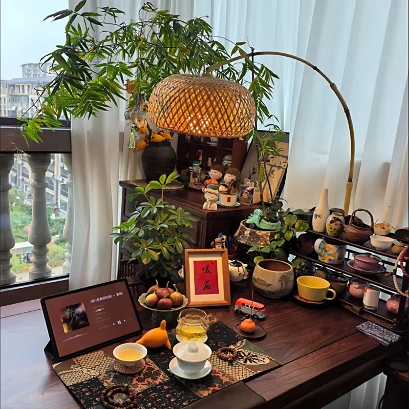 New Chinese Style Floor Lamp Wabi Sabi Zen Retro Bamboo Standing Light for Living Room Bedroom Tea Room 12W Three Color