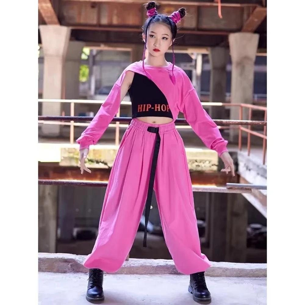 Teenage Girl Jazz Dance Costume Children Street Hip hop Dancing Jazz Stage Kid Kpop Jazz Costume for Girls pink Outfit dance set