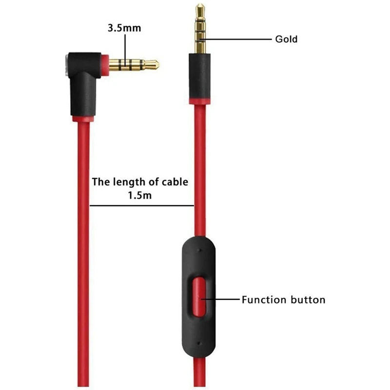 2X Kabel Audio Remote Talk do słuchawek Beats Studio, Executive, Mixer, Solo HD, Wireless i Pro (biały i czarny + czerwony)