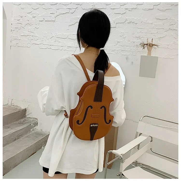 

New Fashion Pu Leather Women's Backpack Designer Female Violin Shoulder Crossbody Bags Brand Luxury Handbag Shopper Purse