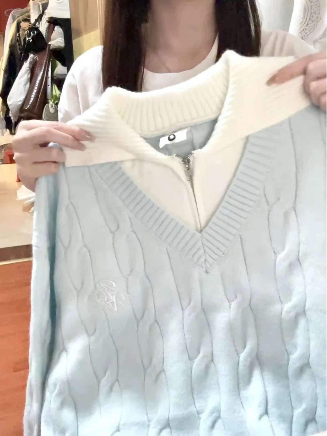 

Loose Soft Knitted Sweater Women's Autumn Winter Fake Two-Piece Twist Knitwear Casual Sle Loose Fit Comfortable Neline