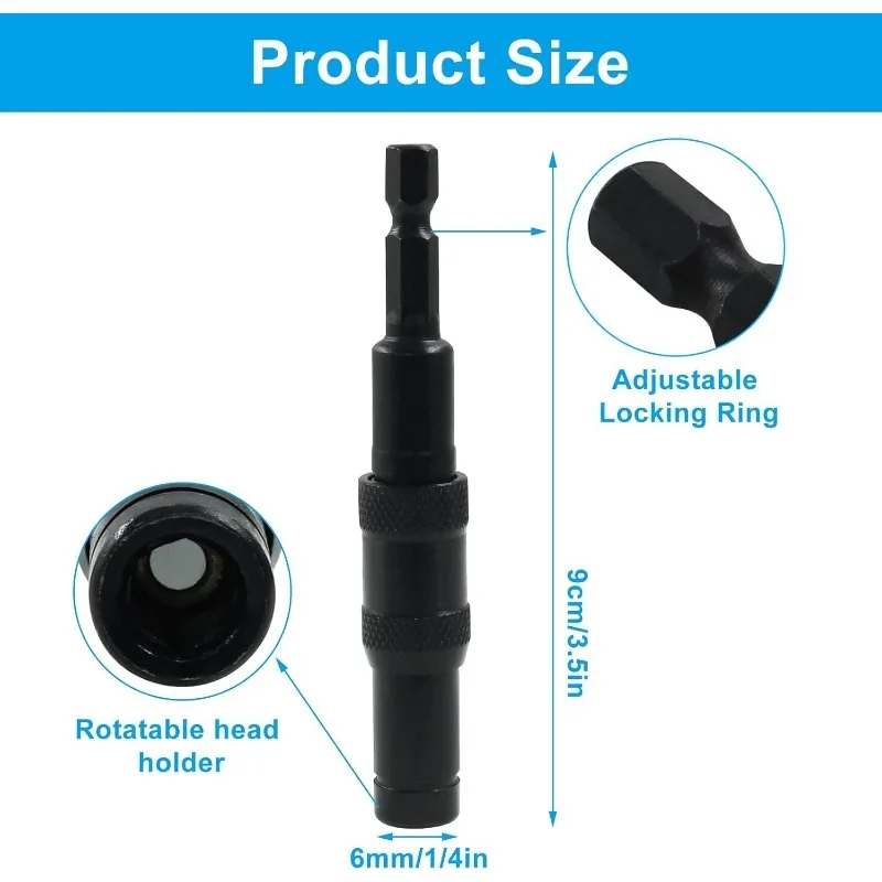 Drill Bit Holder Magnetic 360 Swivel Swiveling Bit Tip Holder Set 1/4 Inch Hex Quick Release Pivoting Screwdriver Extension