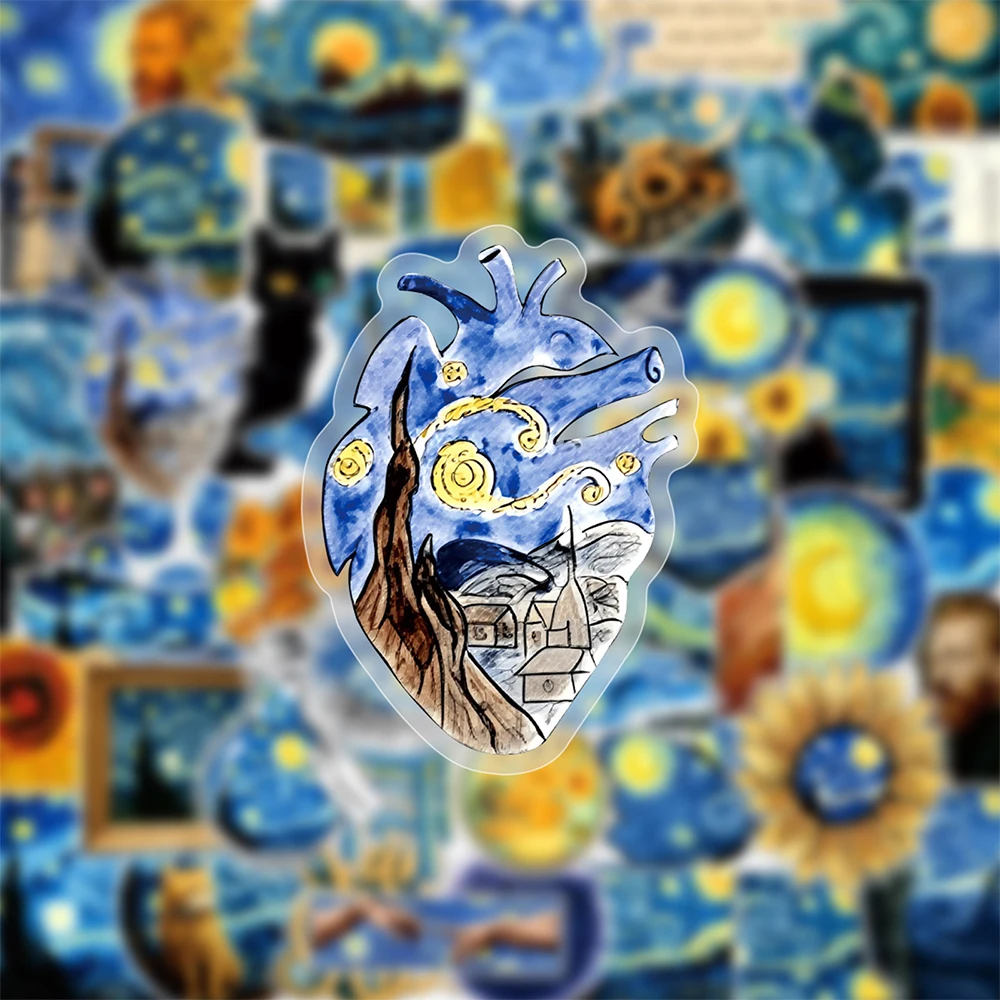 

10/30/50pcs Transparent Van Gogh Oil Painting Stickers Retro Starry Sky Artwork Decal Decorative Luggage Phone Aesthetic Sticker