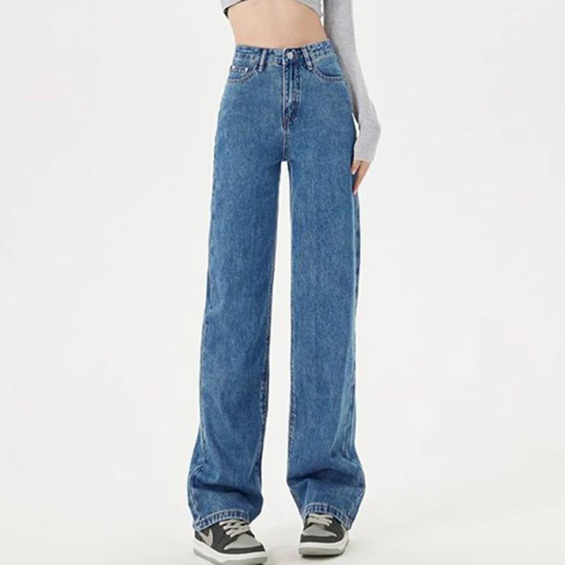 

Woman Vintage Wide Leg Jeans High Waist Loose Mom Jeans Female Fashion Streetwear Casual Denim Trousers