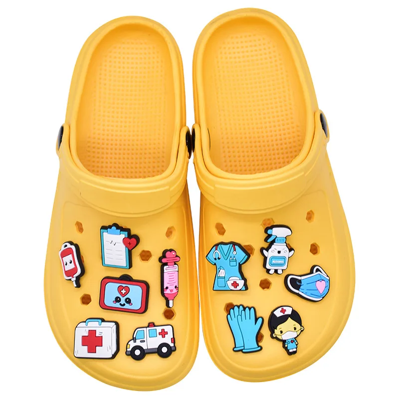 2-22PCS Cute Doctors Nurses Shoe Charms for Hospital Clog Bubble Slides Sandals DIY Decoration Wholesale Buckle PVC for XMAS Gif