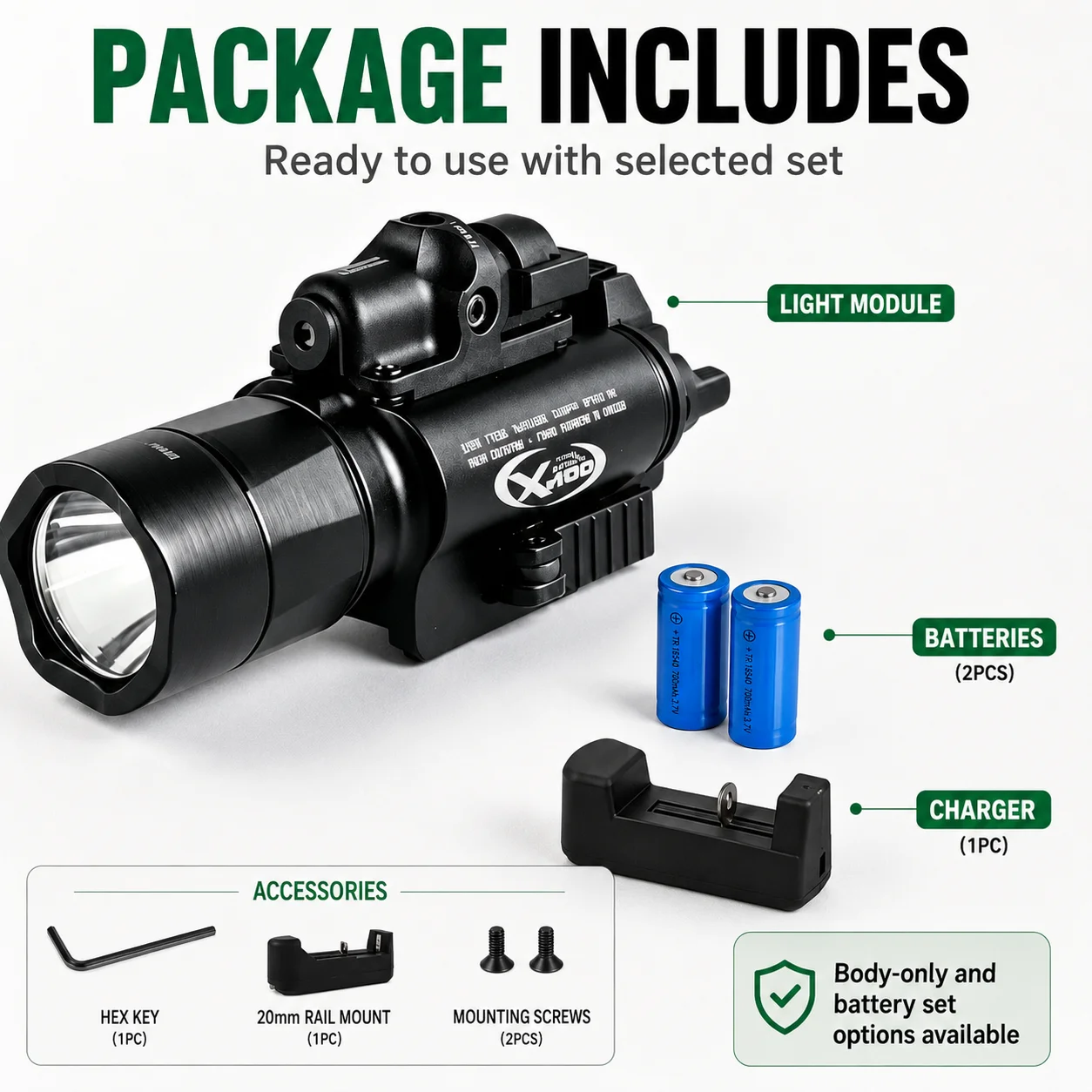 Alloy Body Bright Flashlight Accessory Multi‑Mode Adjustable Light Gear with Red & Green Optical Effect for Hobby Display Use