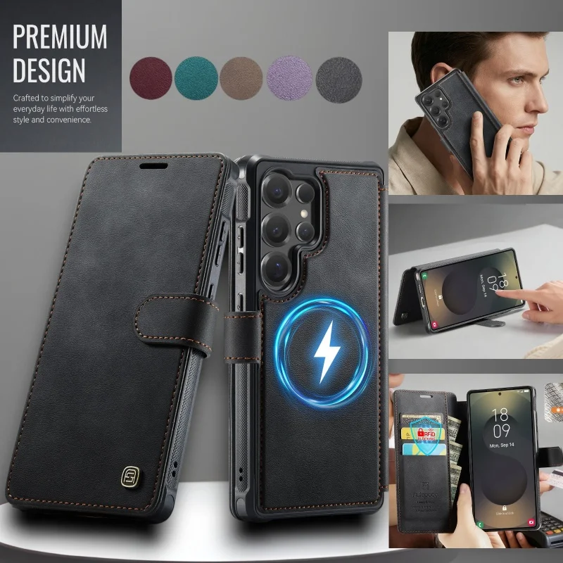 

Leather Flip Wallet Phone Case for Samsung Galaxy S26 Ultra S25 Edge S24 FE Wireless Charging Card Holder Funda Cover Hoesje Bag