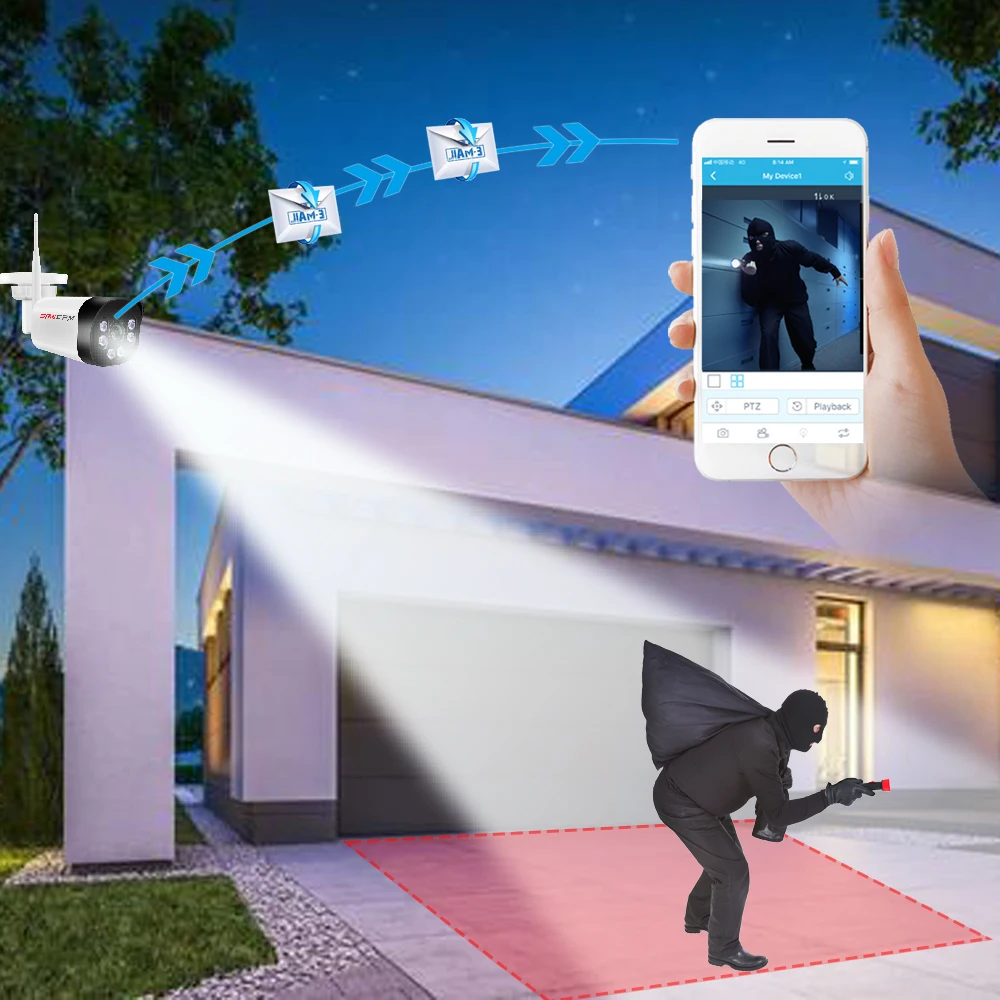 5MP Wifi Survalance Camera Outdoor Wireless Security Kit With Color Night Vision Audio Record System Out Door Water Proof Cctv