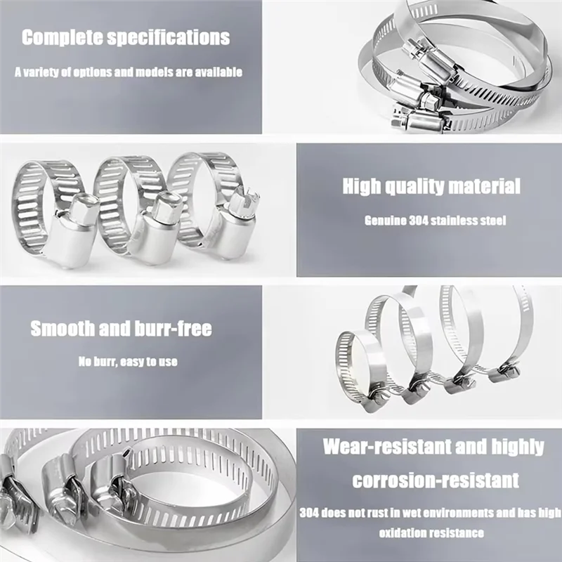 

ABVT-Stainless Steel Hose Clamps Set,8-44Mm Adjustable Water Pipe Clamps,Trachea Fixed Ring Clamps For Plumbing, Automotive