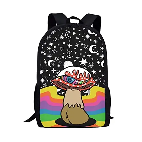 Cogumelo amarelo vermelho tie dye print mochila bonito viagem portátil mochilas para estudante do ensino médio mochila adolescente menina daypack