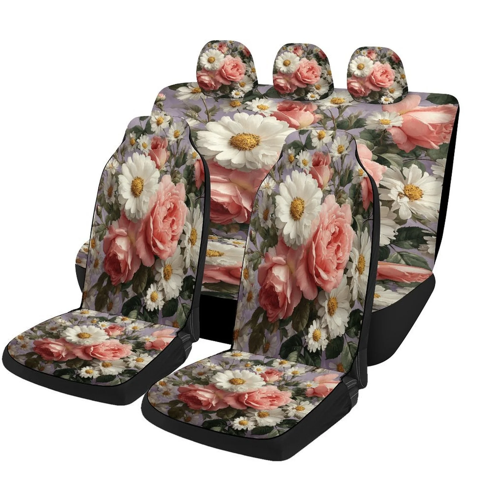 

Набор чехлов для автомобильных сидений в тематике букета роз и маргариток для большинства автомобилей, модные высококачественные защитные чехлы для автомобильных сидений, полный комплект, автомобильные чехлы