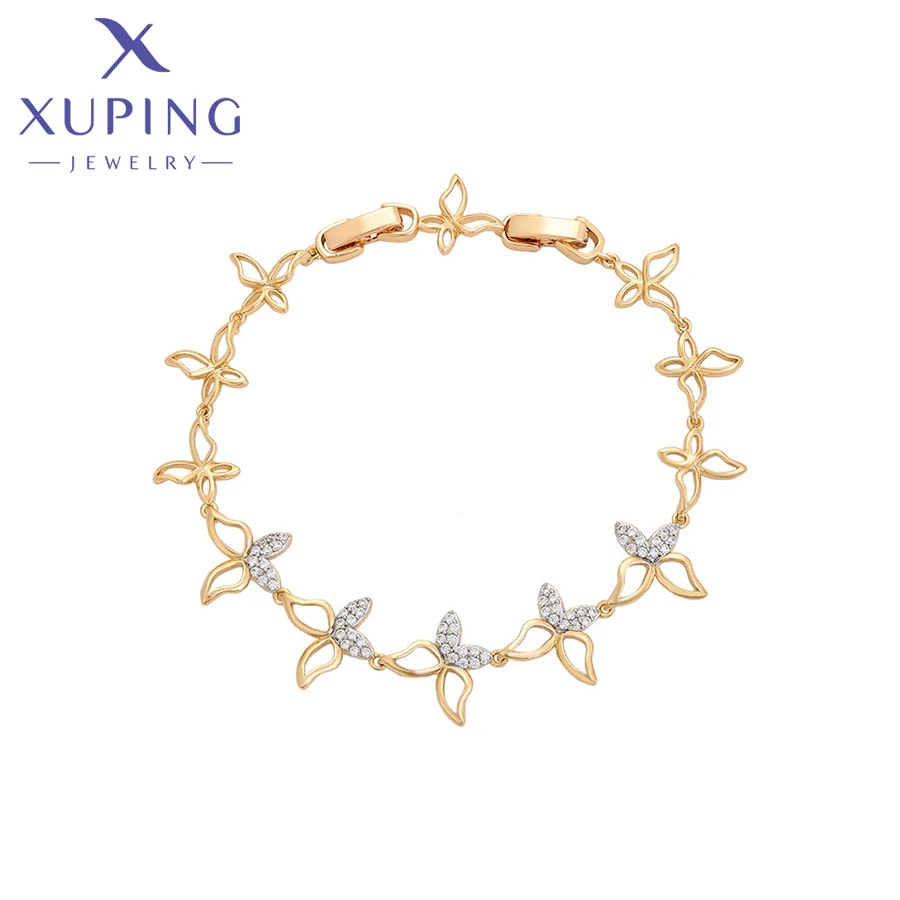 Ювелирные изделия Xuping, новинка, браслет в форме бабочки, 19,5 см, модный стильный браслет для женщин и девочек, золотистого цвета, X000713075