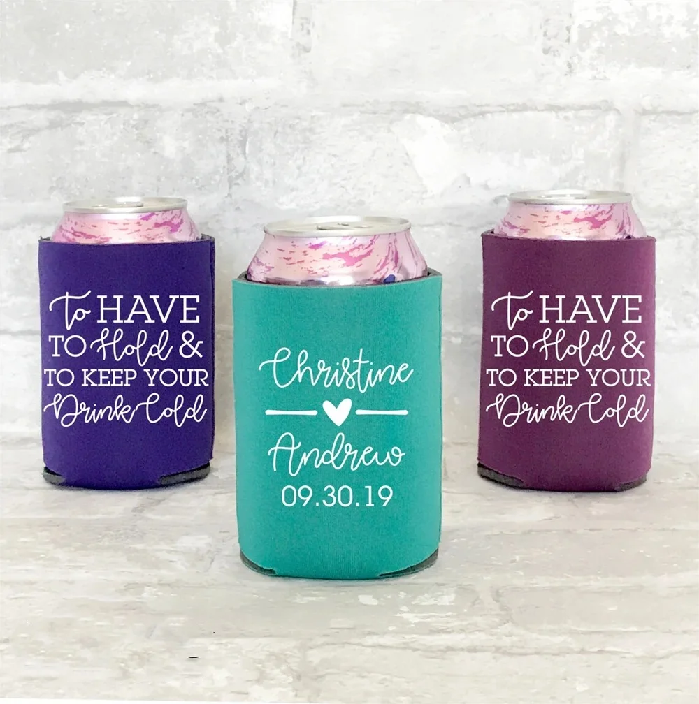 personalized wedding can cooler / to have to hold and to keep your drink cold / reception favor / custom wedding favors / drink