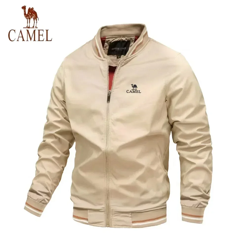 Camel เสื้อแจ็คเก็ตมีซิปของผู้ชาย, แจ็คเก็ตกีฬากลางแจ้งแบบลำลองแฟชั่น2024ฤดูใบไม้ผลิและฤดูใบไม้ร่วง