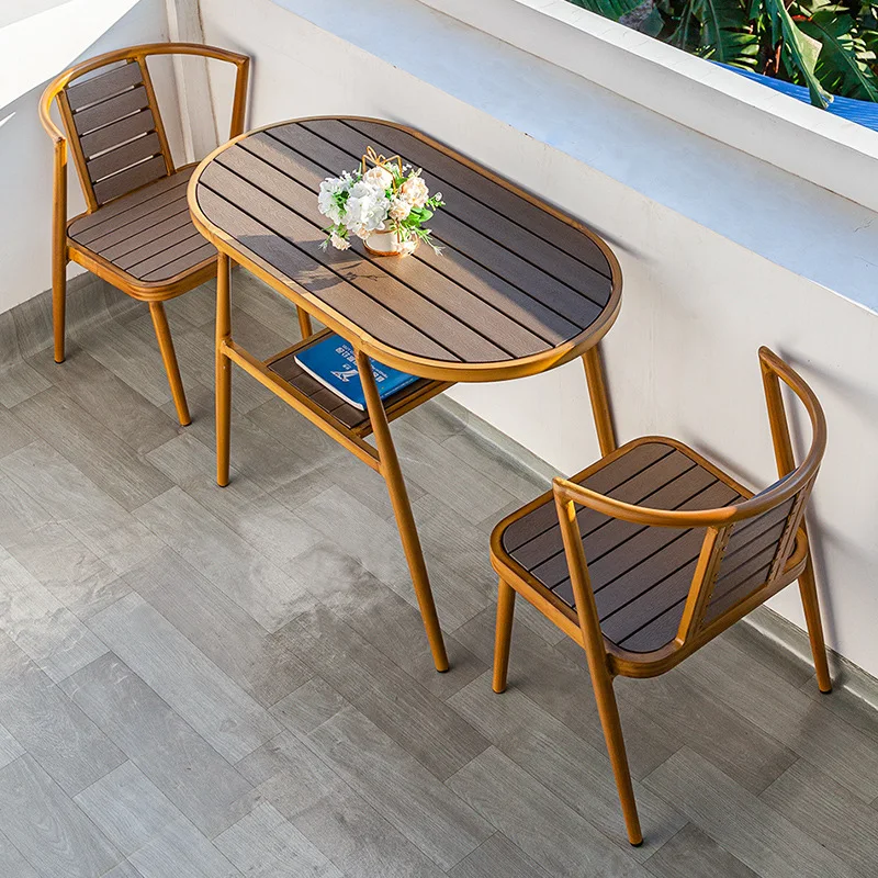 HYS small apartment alloy table and chair furniture outdoor courtyard balcony courtyard one table and two chairs combination