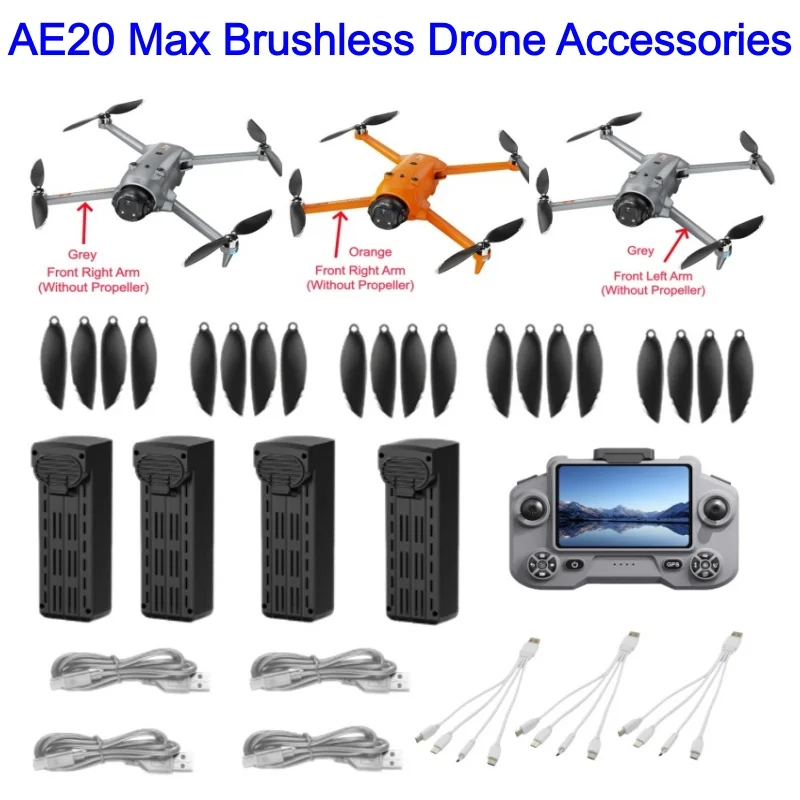 

AE20 Max Drone Accessories Battery 7.4V 1300mAh Propeller USB Line 4-in-1 Line Remote Control Motor Arm Parts For AE20 Max Drone