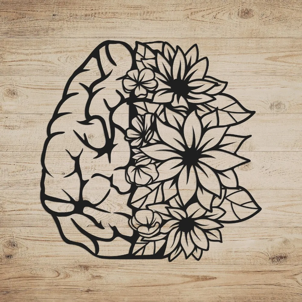 CIFBUY Modern Floral Brain Metal Wall Art,Creative Mind Psychology Tin Sign,Mental Health Decor for Therapy Office