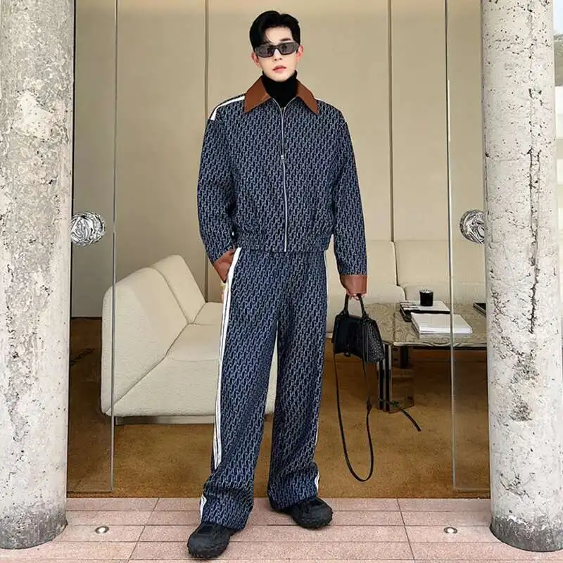 LUZHEN Spring New Men's Two Piece Printing Denim Jackets Sets Korean Style Loose Straight Jeans Classic Street Short Coat 94e1e5